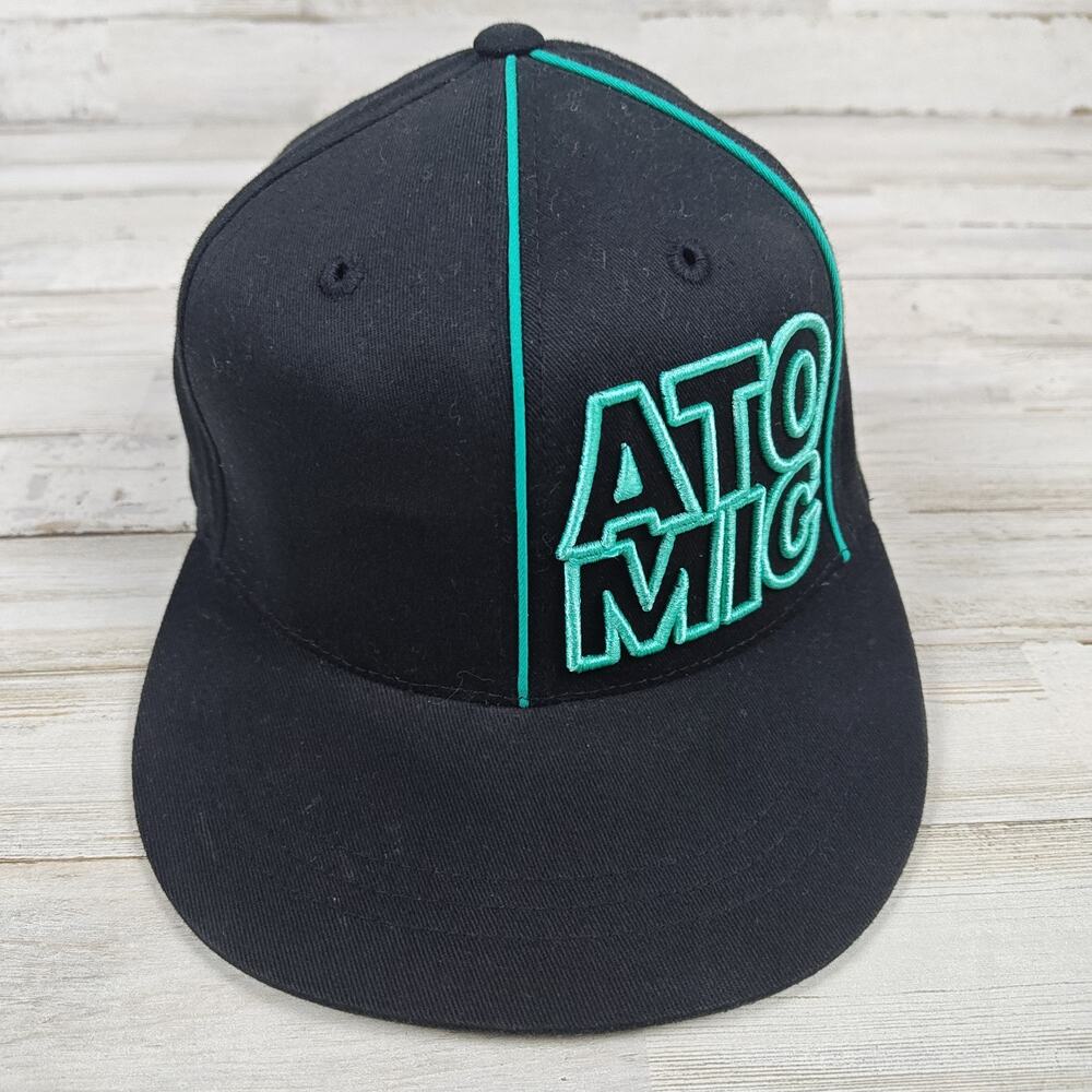ATOMIC Ski/Skateboarding FLEXFIT Cap Black Design With Teal Embroidery Sz S-M